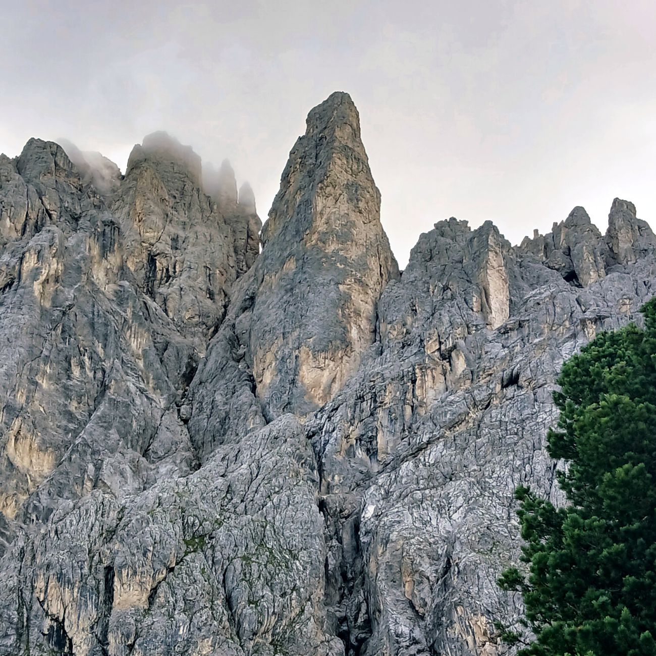 Misty alpine valley in the Dolomites